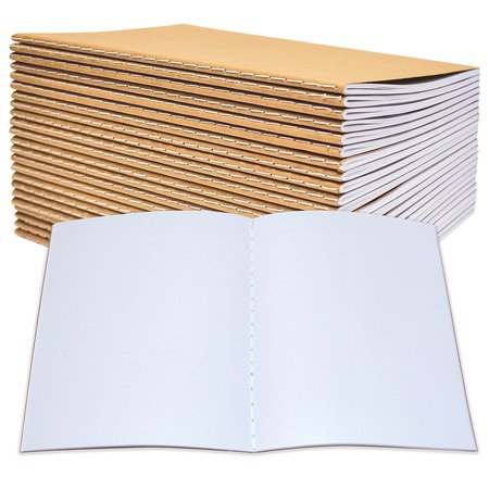 Better Office Products Kraft Notebooks, Blank Unlined, 8.3in. x 5.5in. A5 Size, 60 White Pages, 80 GSM, Soft Cover, 24PK 25022